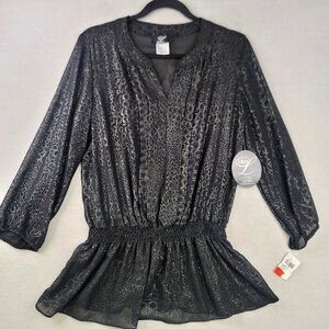 Vintage Libra Snake Print Peplum Top S Black Shiny Whimsygoth Retro Glam Artsy